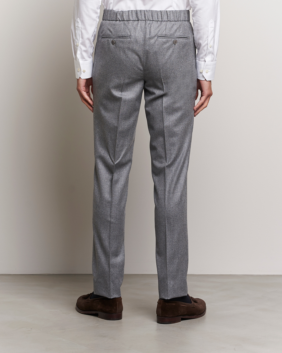 Men | Trousers | Brioni | Melbourne Drawstring Flannel Trousers Grey Melange