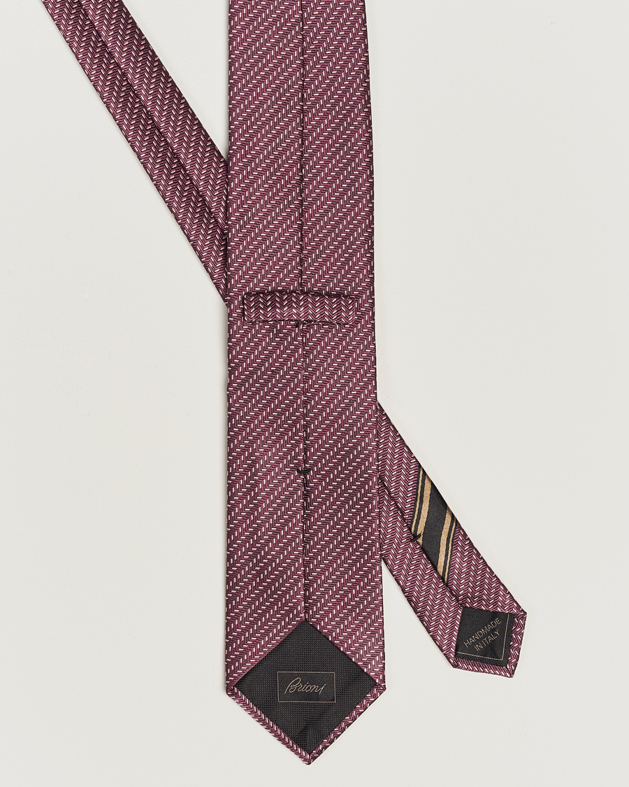 Men | Brioni Zig Zag Jacuqard Silk Tie Burgundy | Brioni | Zig Zag Jacuqard Silk Tie Burgundy