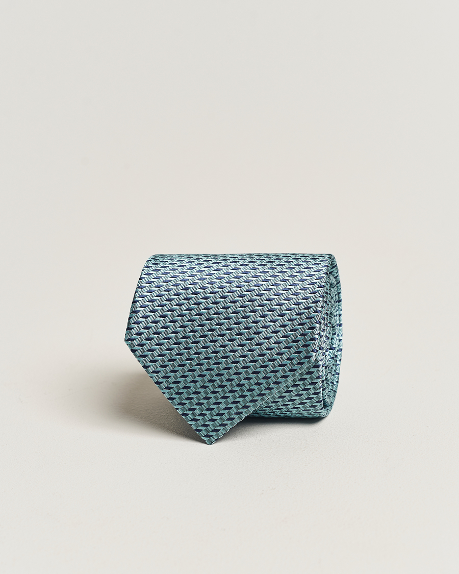 Men | Brioni Geometrical Jacquard Silk Tie Teal | Brioni | Geometrical Jacquard Silk Tie Teal