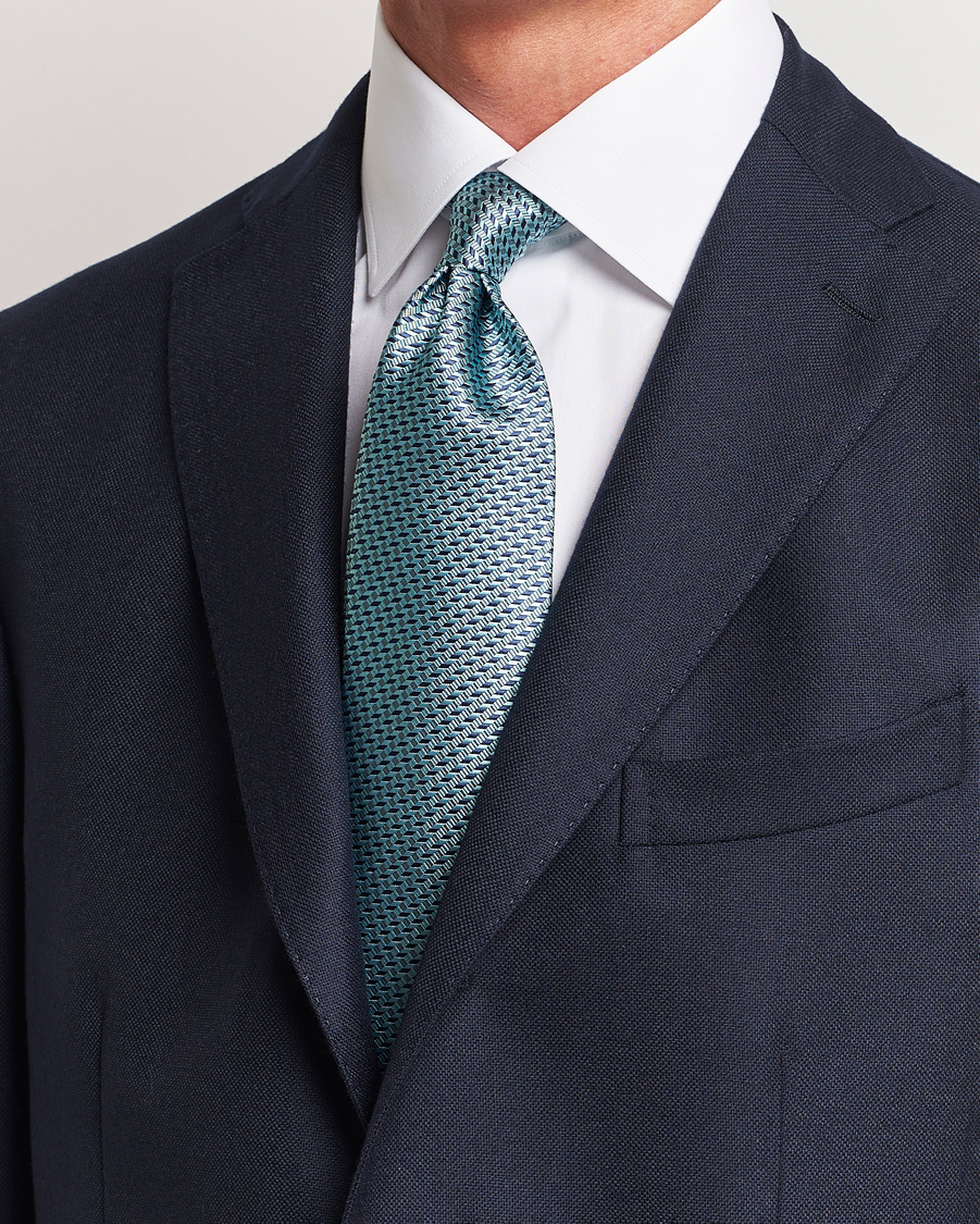 Men | Brioni Geometrical Jacquard Silk Tie Teal | Brioni | Geometrical Jacquard Silk Tie Teal