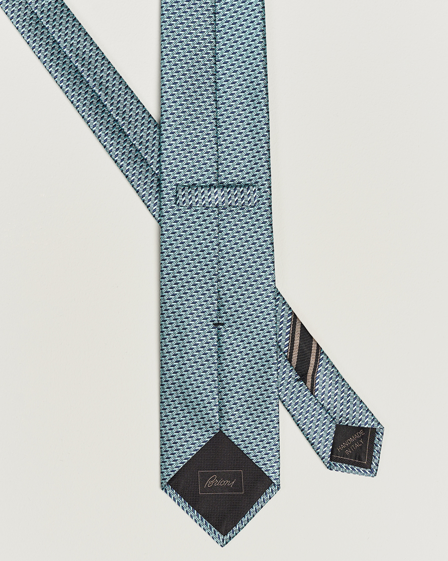 Men | Brioni Geometrical Jacquard Silk Tie Teal | Brioni | Geometrical Jacquard Silk Tie Teal