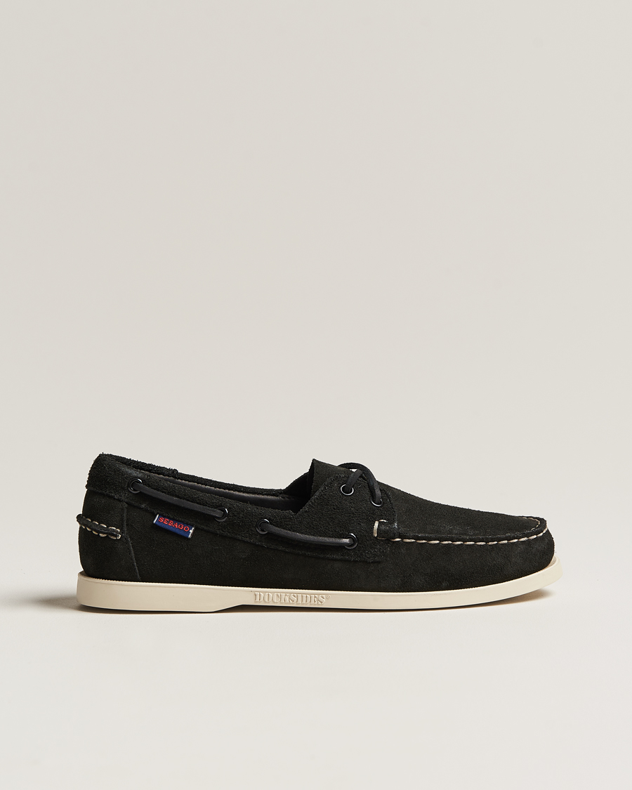 Men | Boat Shoes | Sebago | Docksides Suede Boat Shoe Black