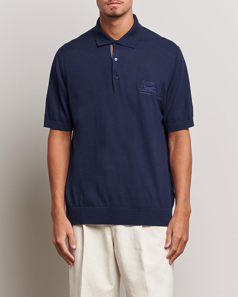 Men | Short Sleeve Polo Shirts | Etro | Cotton/Cashmere Polo Navy