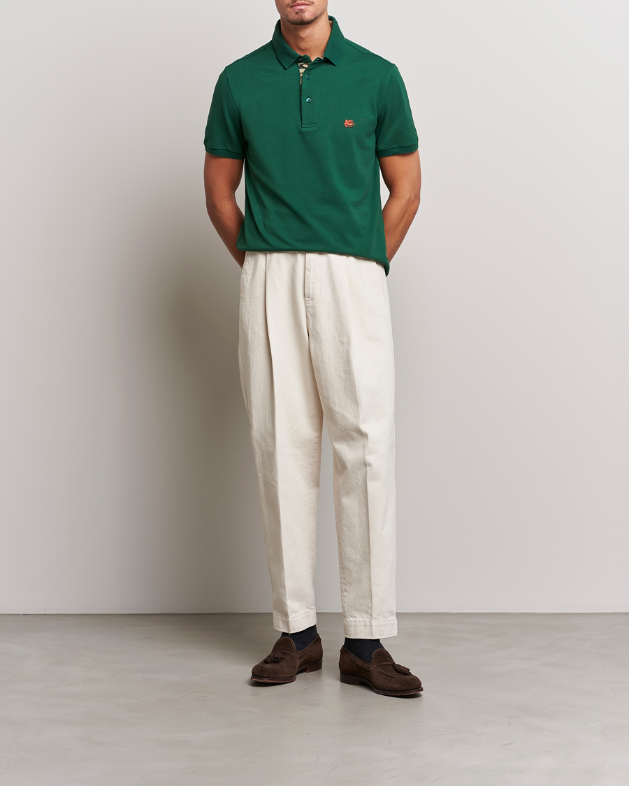Men | Polo Shirts | Etro | Short Sleeve Contrast Polo Dark Green