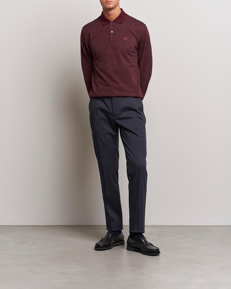 Men | Sweaters & Knitwear | Etro | Tonal Paisley Long Sleeve Polo Burgundy