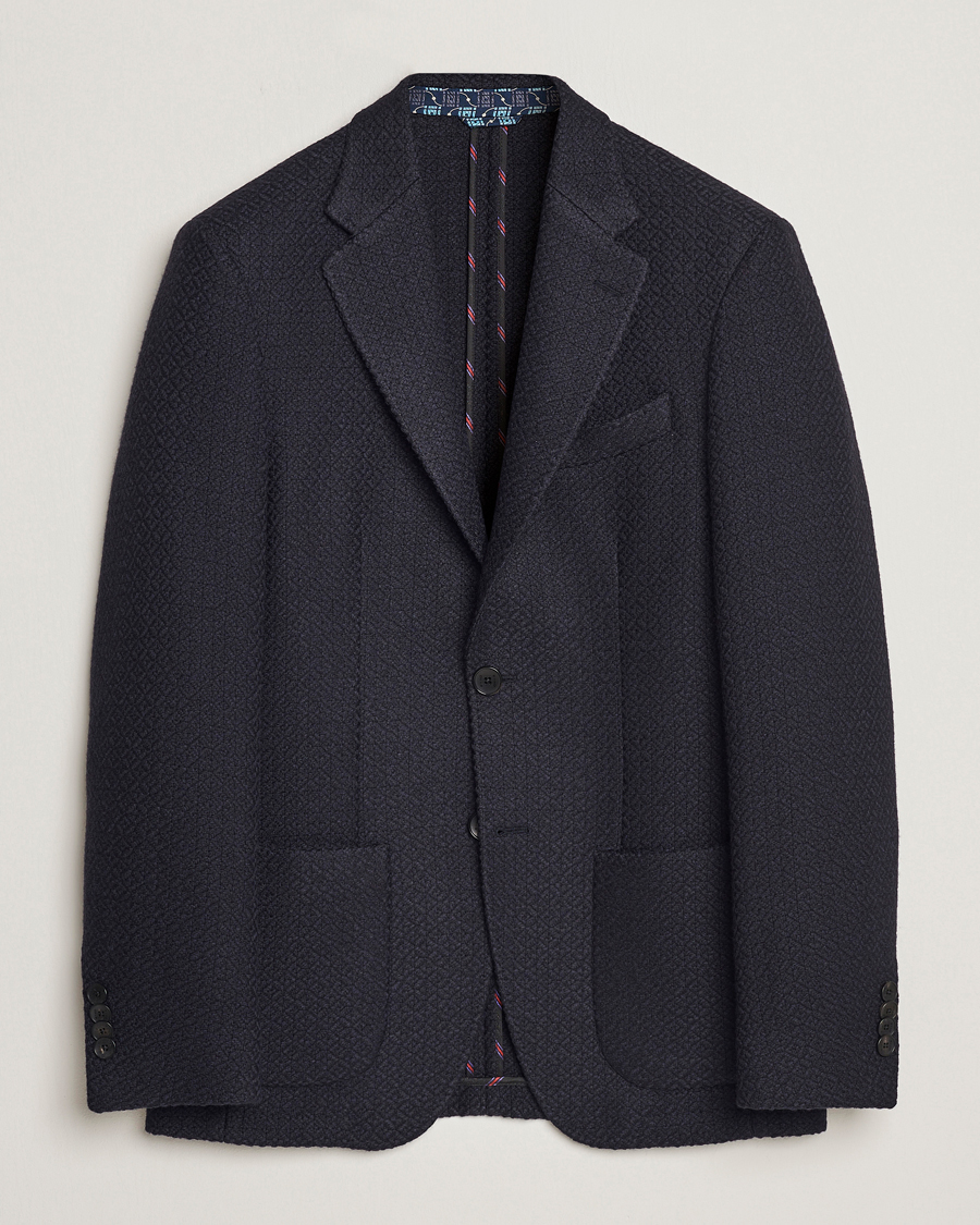 Men | Knitted Blazers | Etro | Jacquard Jersey Blazer Navy