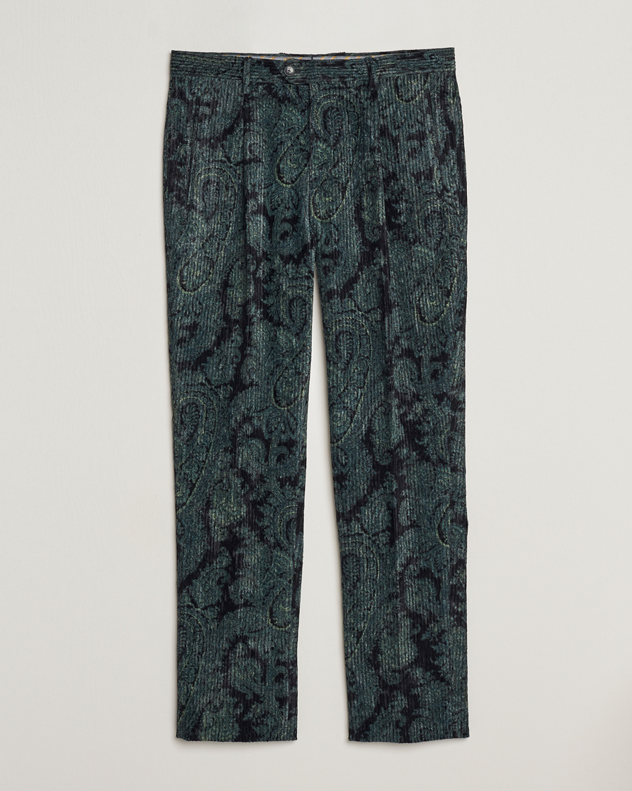 Men | Trousers | Etro | Tailored Paisley Corduroy Trousers Dark Blue