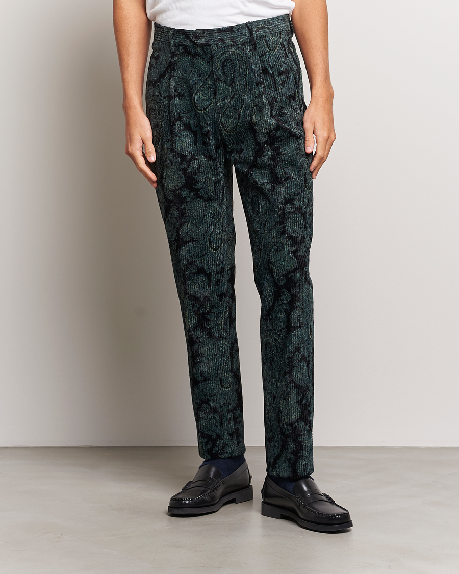 Men | Trousers | Etro | Tailored Paisley Corduroy Trousers Dark Blue