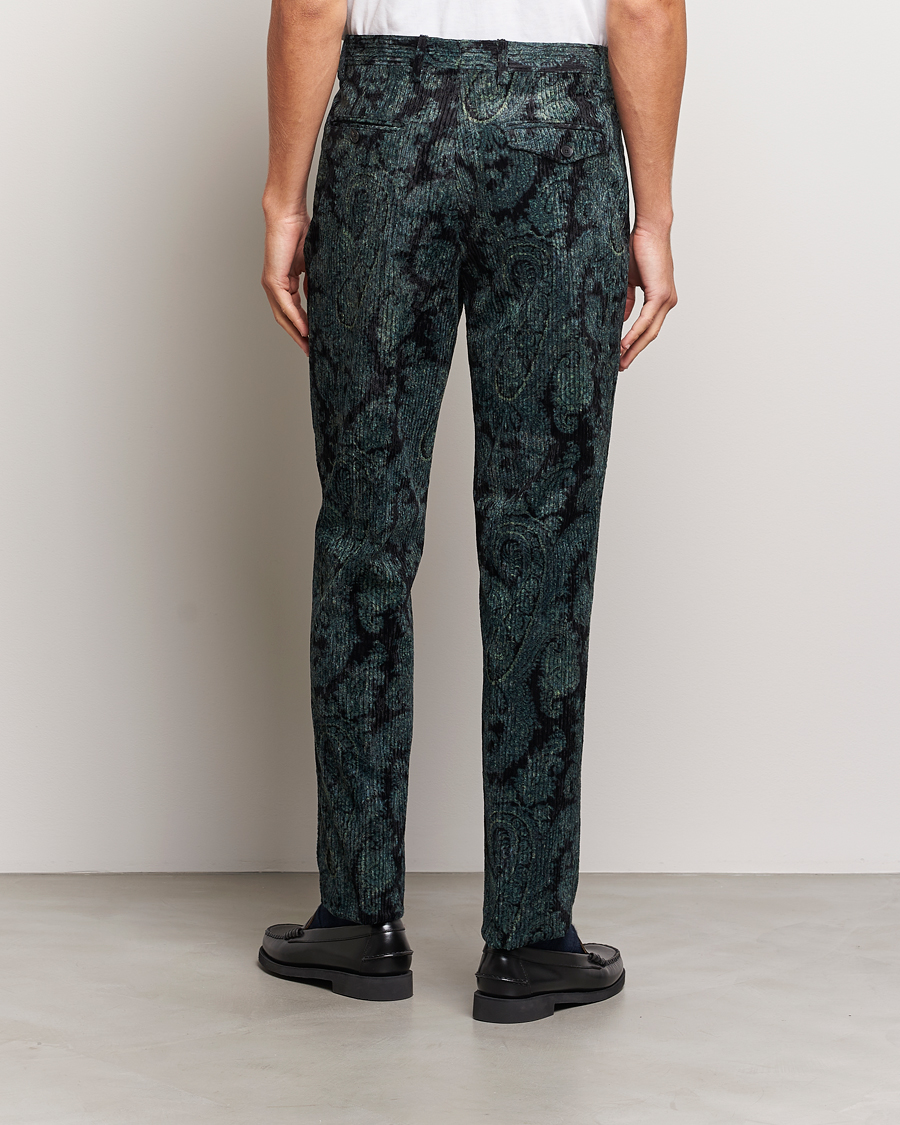 Etro Tailored Paisley Corduroy Trousers Dark Blue at