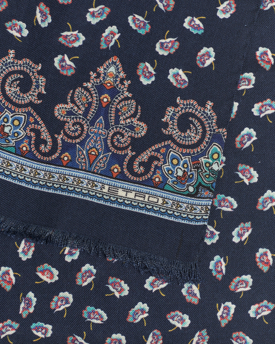 Men | Etro Printed Wool/Silk Scarf Navy | Etro | Printed Wool/Silk Scarf Navy
