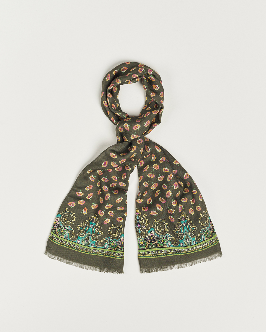 Men | Etro Printed Wool/Silk Scarf Green | Etro | Printed Wool/Silk Scarf Green