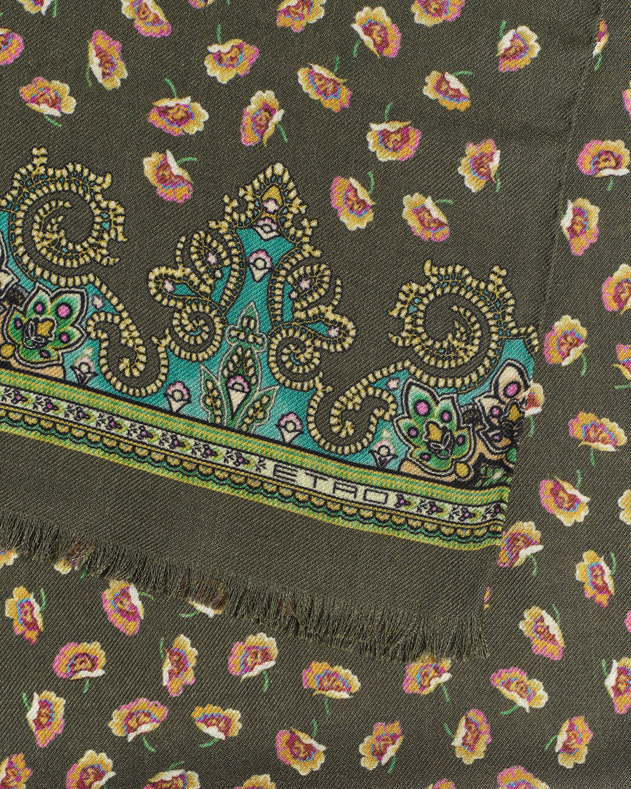 Men | Etro Printed Wool/Silk Scarf Green | Etro | Printed Wool/Silk Scarf Green