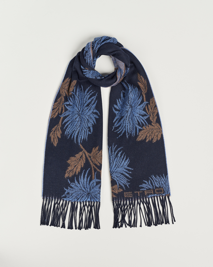 Men | Etro Floral Wool Scarf Dark Blue | Etro | Floral Wool Scarf Dark Blue