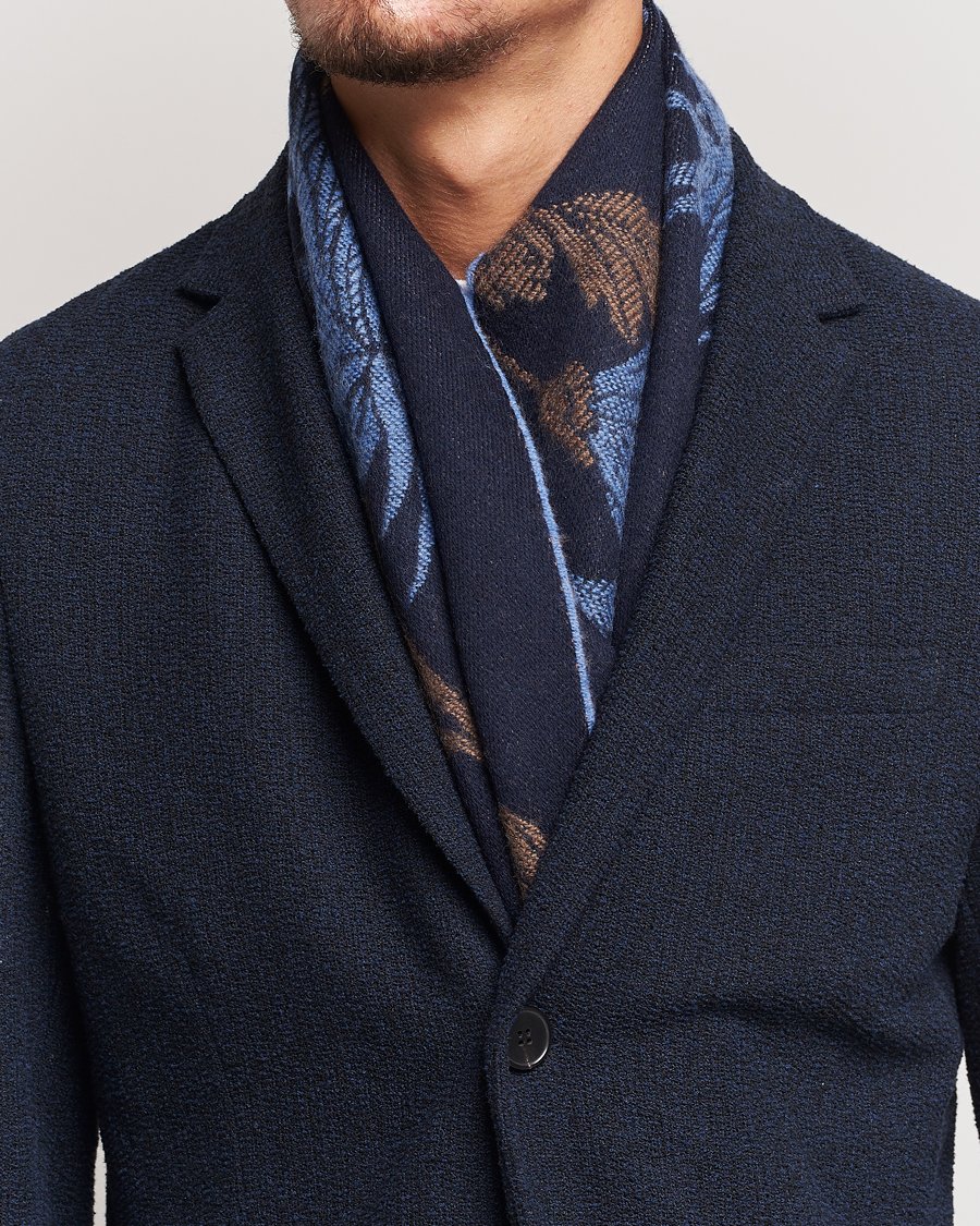 Men | Etro | Etro | Floral Wool Scarf Dark Blue