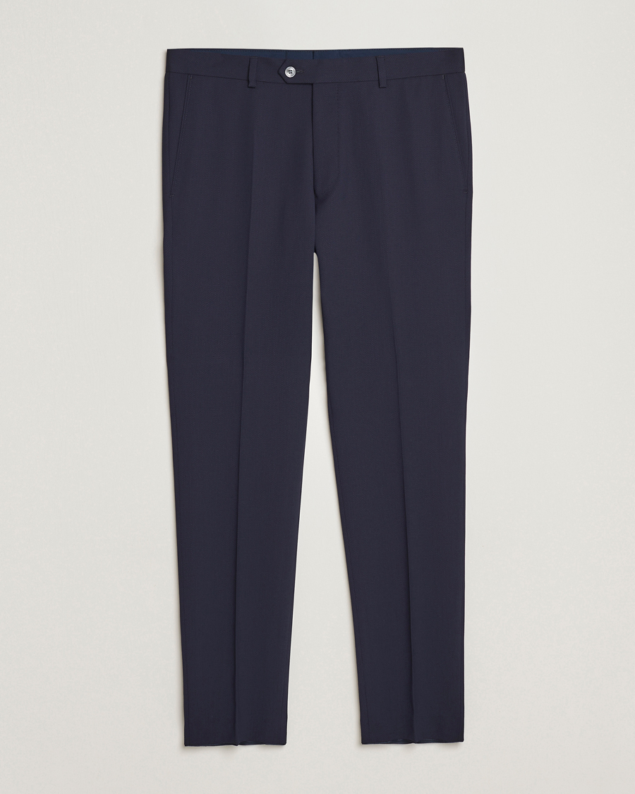 Men | Suit Trousers | Oscar Jacobson | Denz Structured Wool Trousers Blue