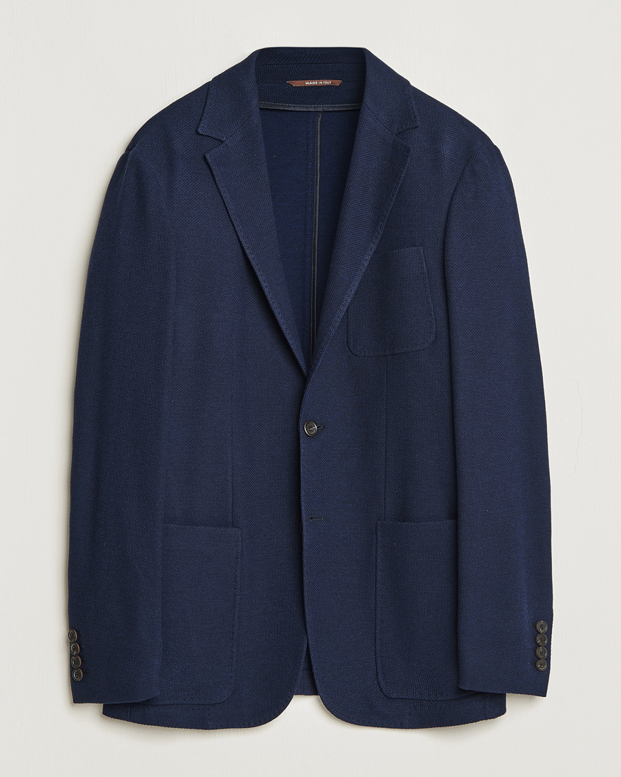 Men | Wool Blazers | Canali | Structured Wool Jersey Jacket Navy