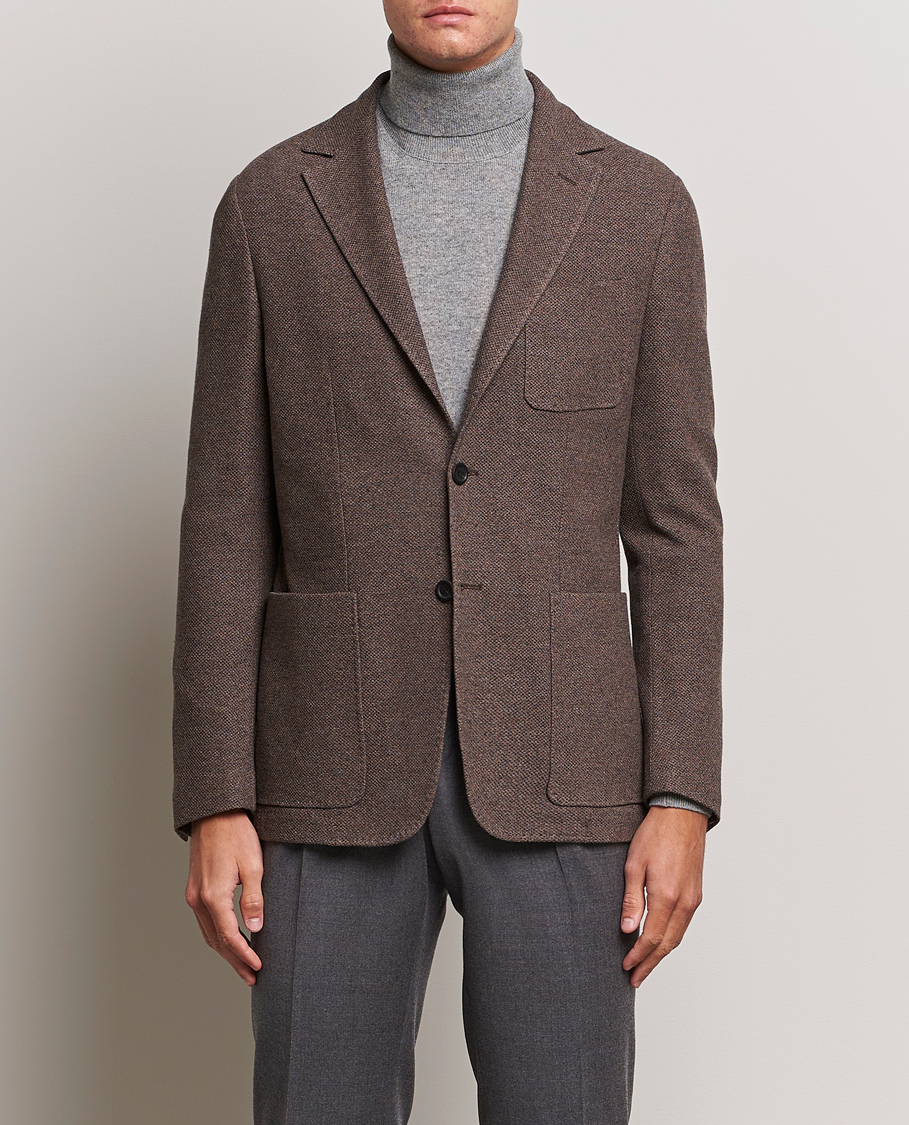Men | Wool Blazers | Canali | Structured Wool Jersey Jacket Beige