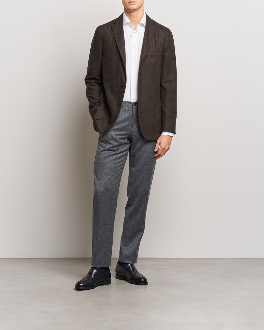Men | Trousers | Canali | Slim Fit Washable Flannel Trousers Grey Melange