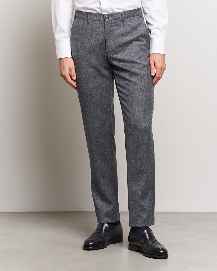 Men | Trousers | Canali | Slim Fit Washable Flannel Trousers Grey Melange