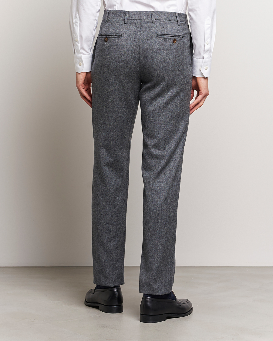 Men | Trousers | Canali | Slim Fit Washable Flannel Trousers Grey Melange