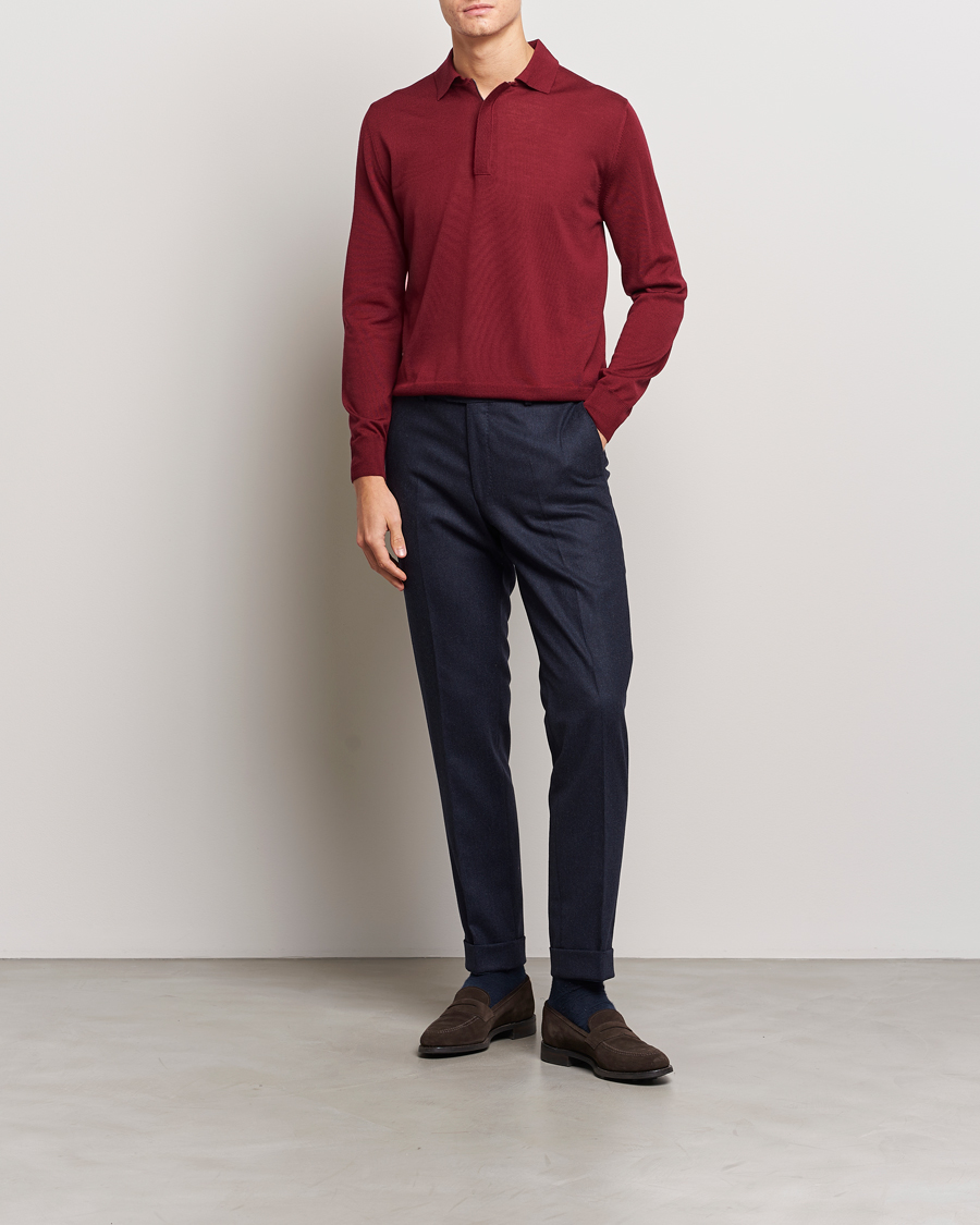 Men | Sweaters & Knitwear | Canali | Merino Wool Half Zip Burgundy