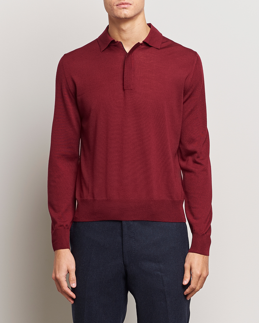 Men | Sweaters & Knitwear | Canali | Merino Wool Half Zip Burgundy