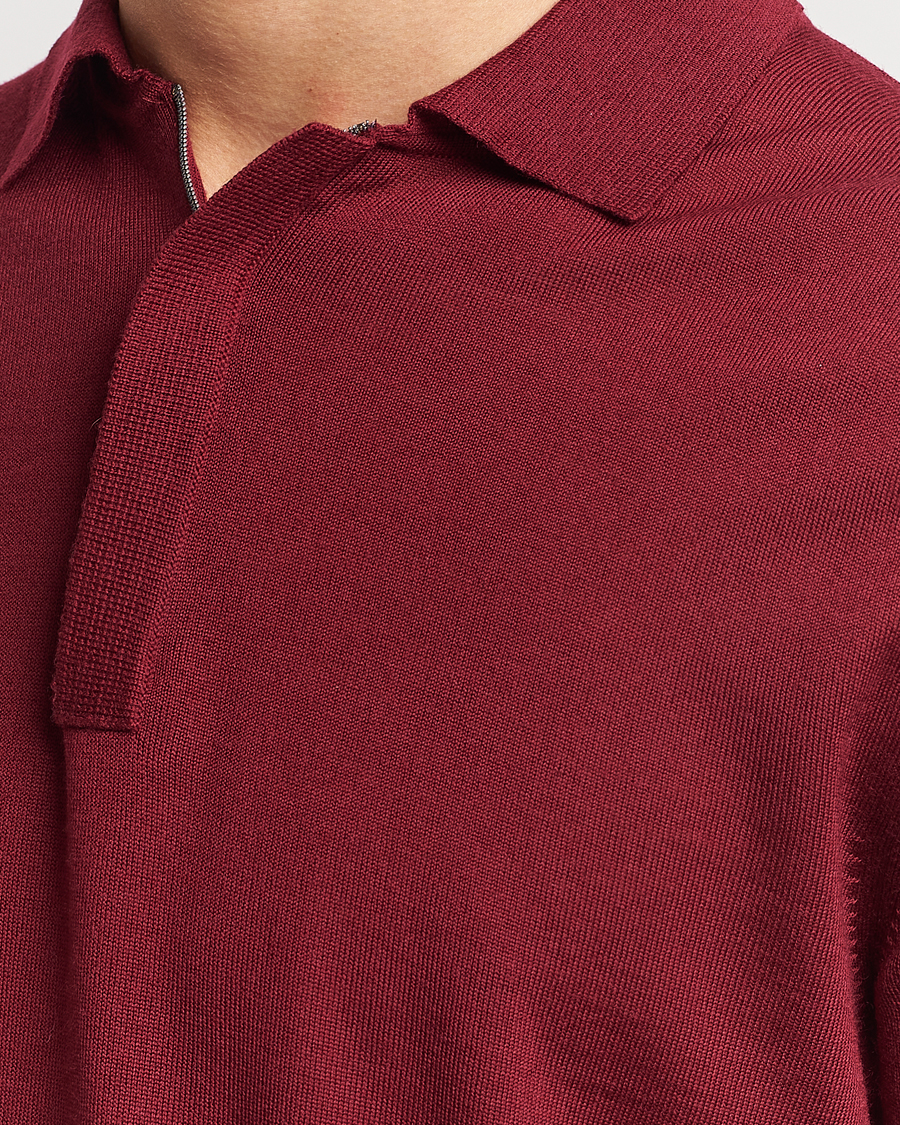 Men | Sweaters & Knitwear | Canali | Merino Wool Half Zip Burgundy