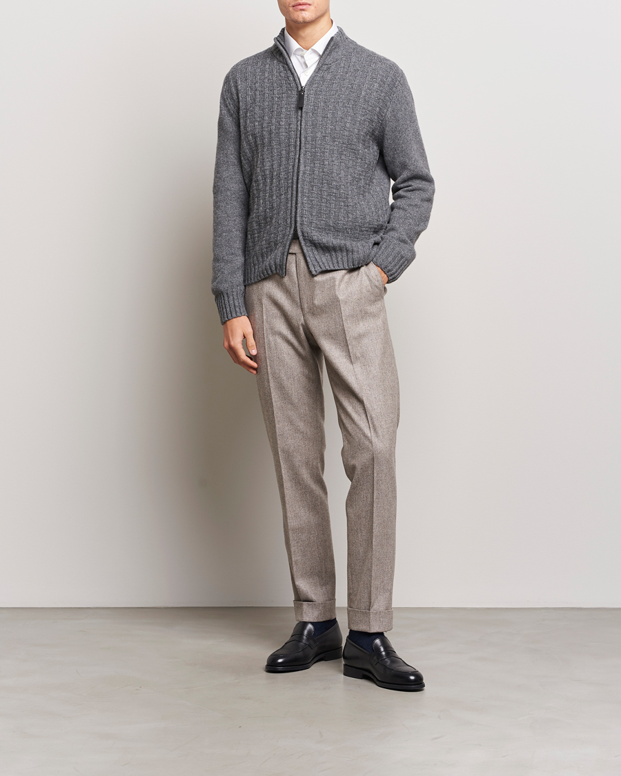 Men | Sweaters & Knitwear | Canali | Chunky Wool Cardigan Grey Melange