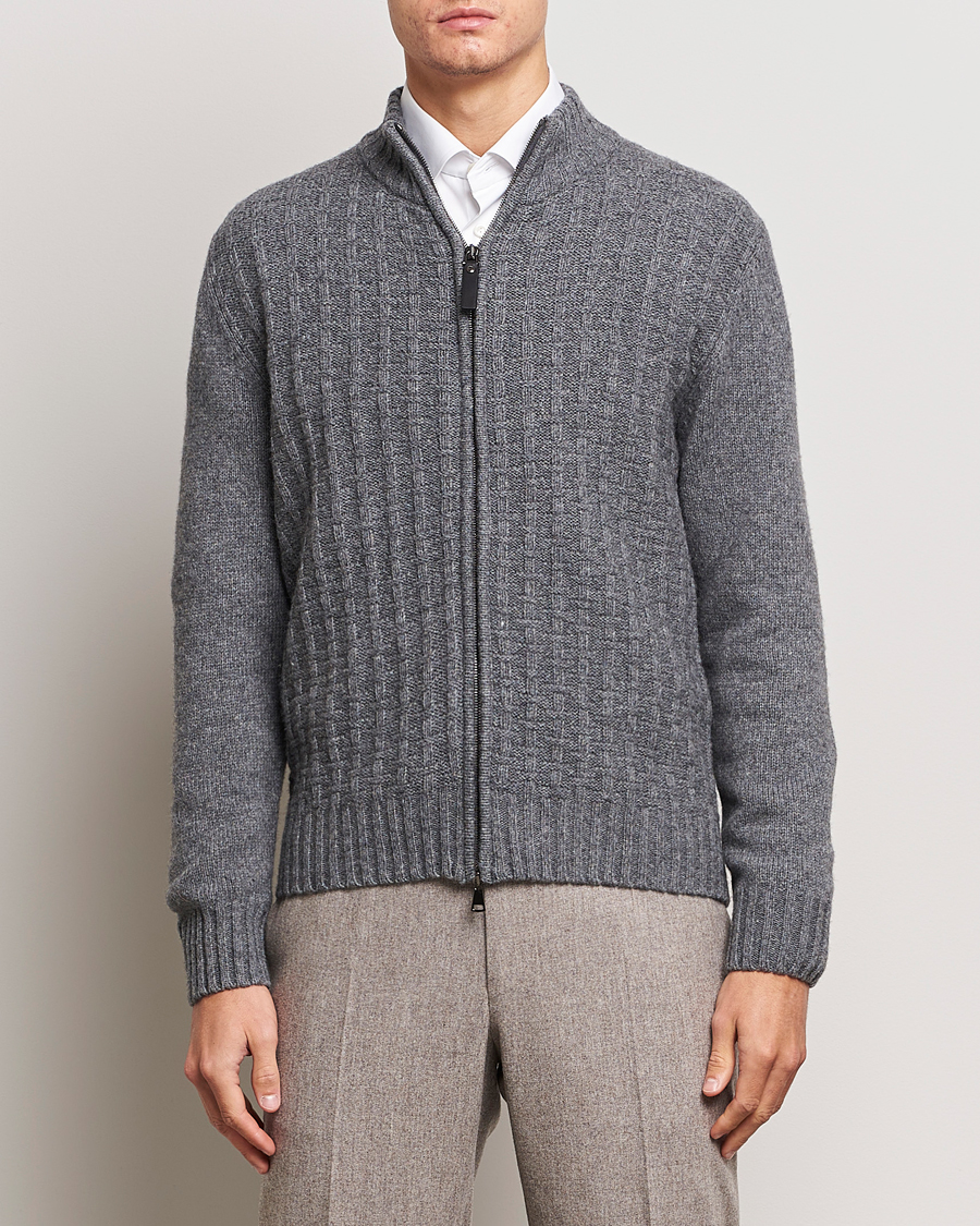 Men | Sweaters & Knitwear | Canali | Chunky Wool Cardigan Grey Melange
