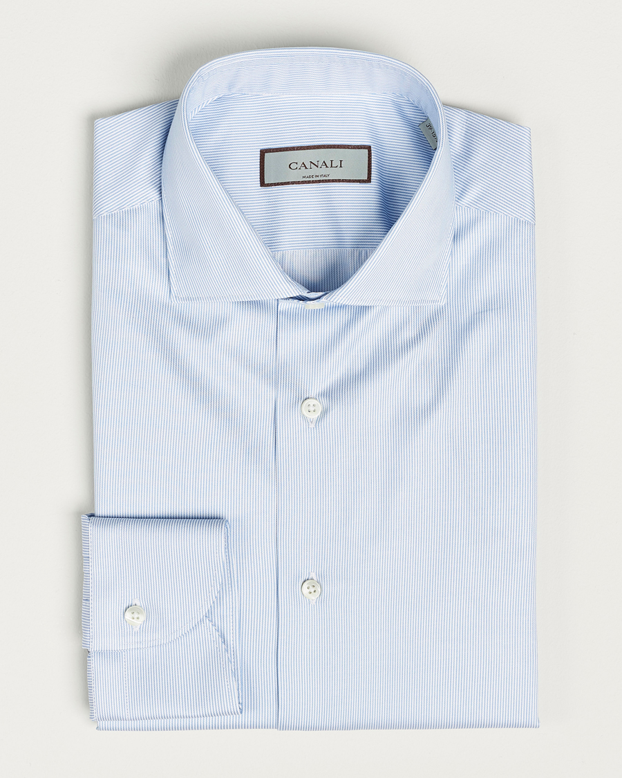 Men | Shirts | Canali | Slim Fit Striped Cotton Shirt Light Blue