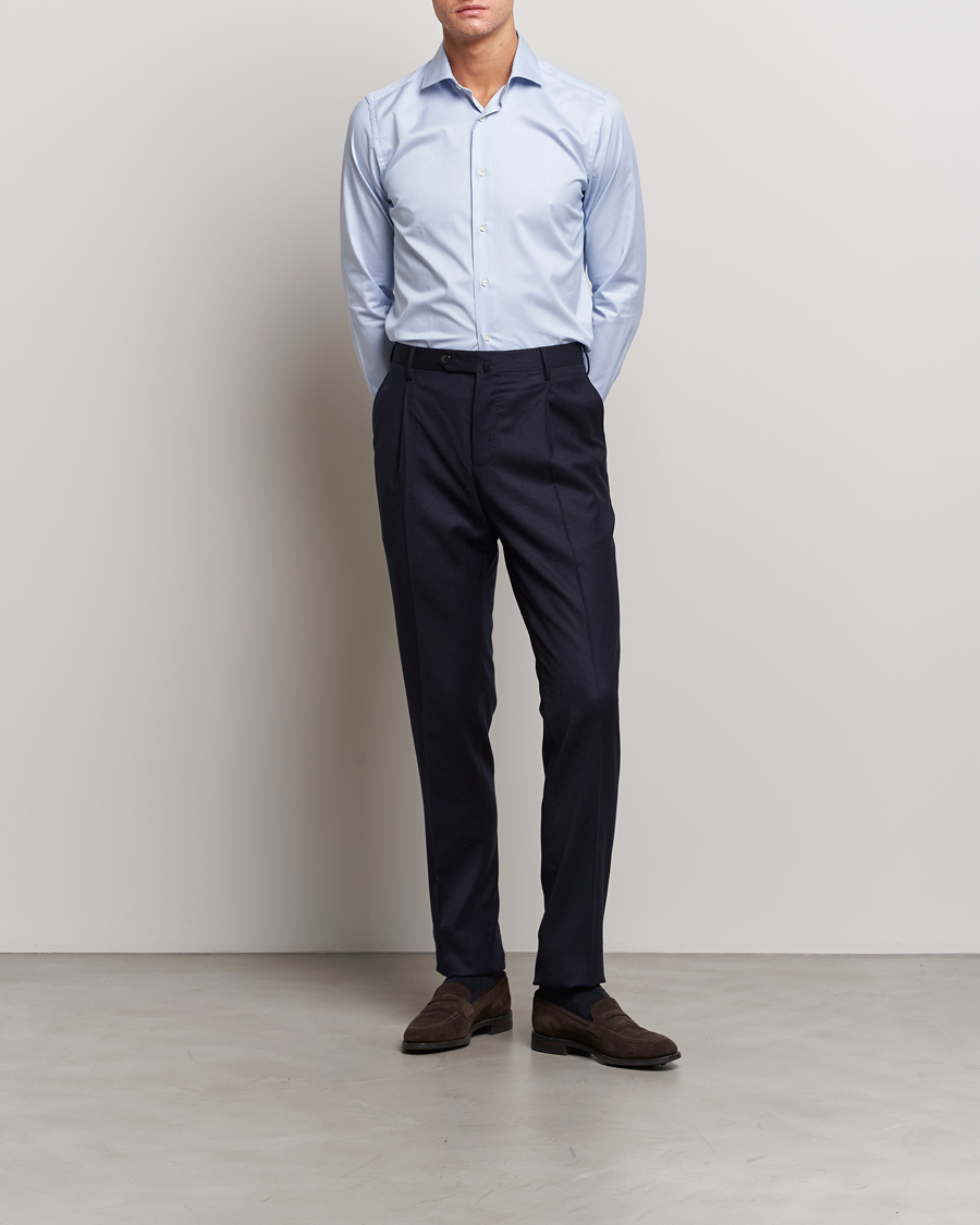 Men | Shirts | Canali | Slim Fit Striped Cotton Shirt Light Blue