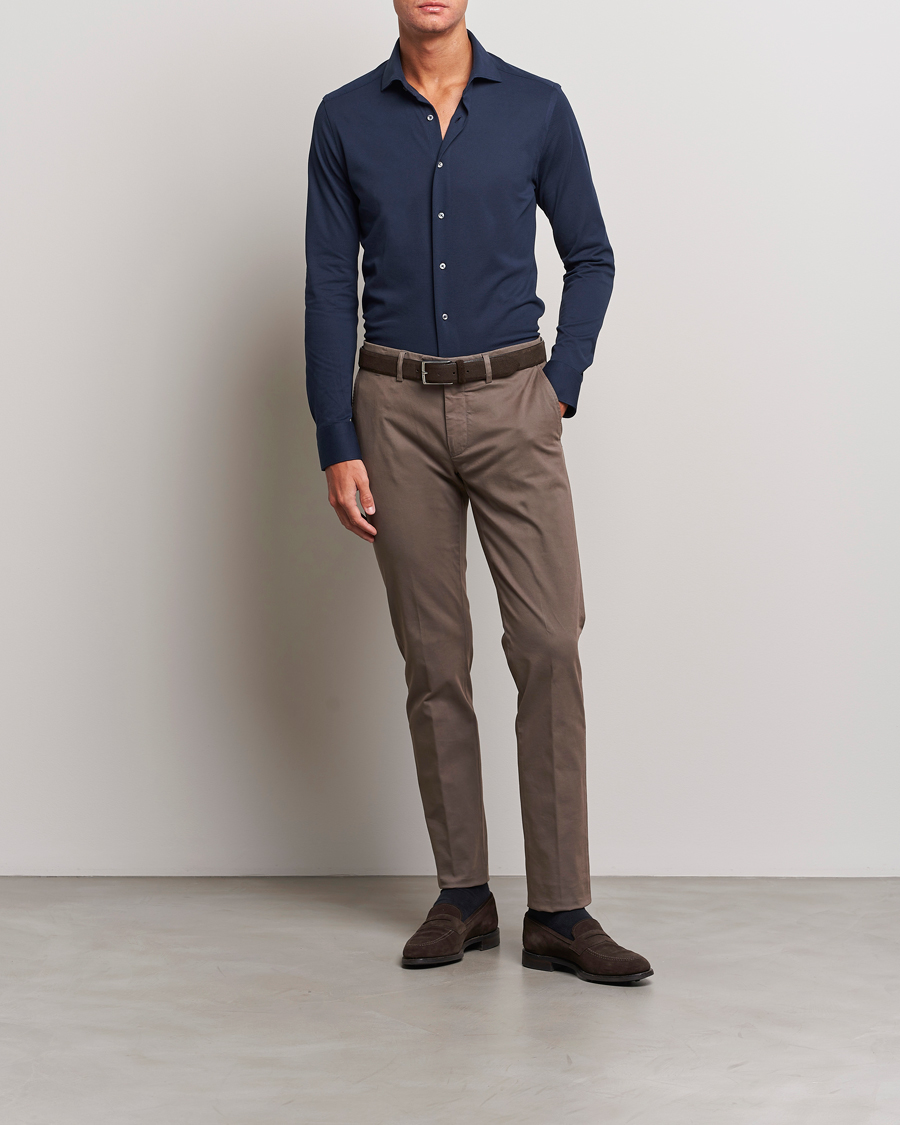Men | Shirts | Canali | Slim Fit Pique Shirt Navy
