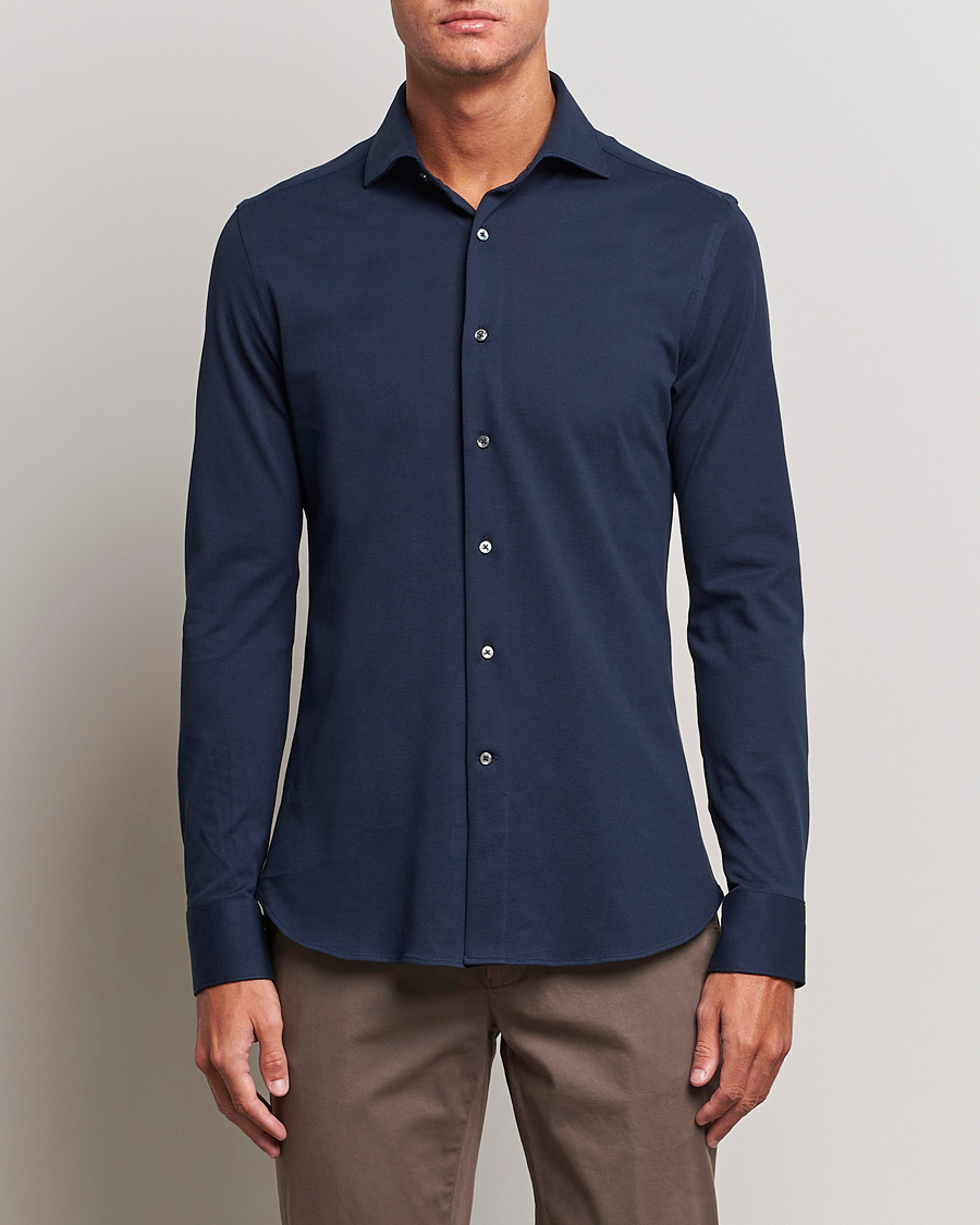 Men | Polo Shirts | Canali | Slim Fit Pique Shirt Navy