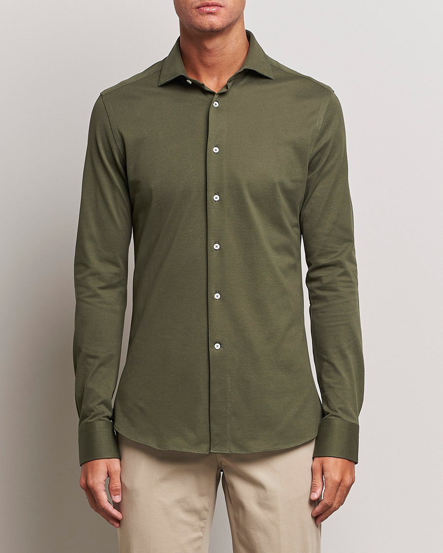Men | Canali | Canali | Slim Fit Pique Shirt Dark Green