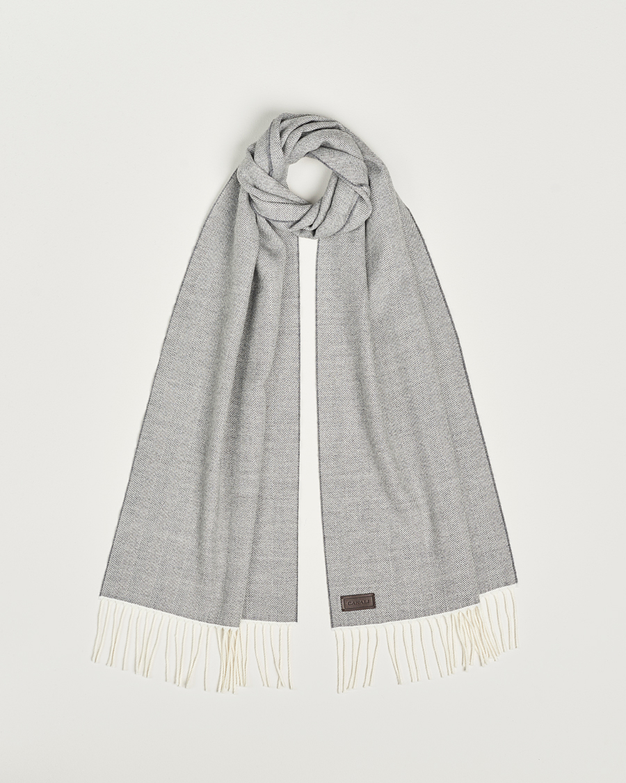 Men | Canali Herringbone Wool Scarf Light Grey | Canali | Herringbone Wool Scarf Light Grey