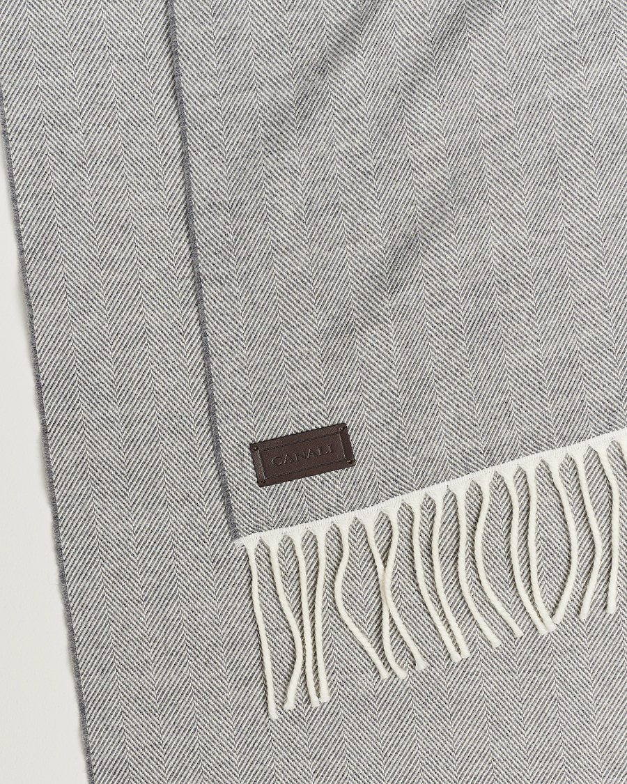 Men | Scarves | Canali | Herringbone Wool Scarf Light Grey