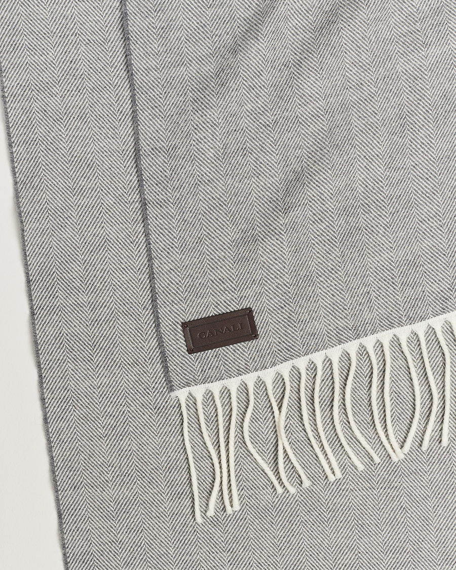 Men | Canali Herringbone Wool Scarf Light Grey | Canali | Herringbone Wool Scarf Light Grey