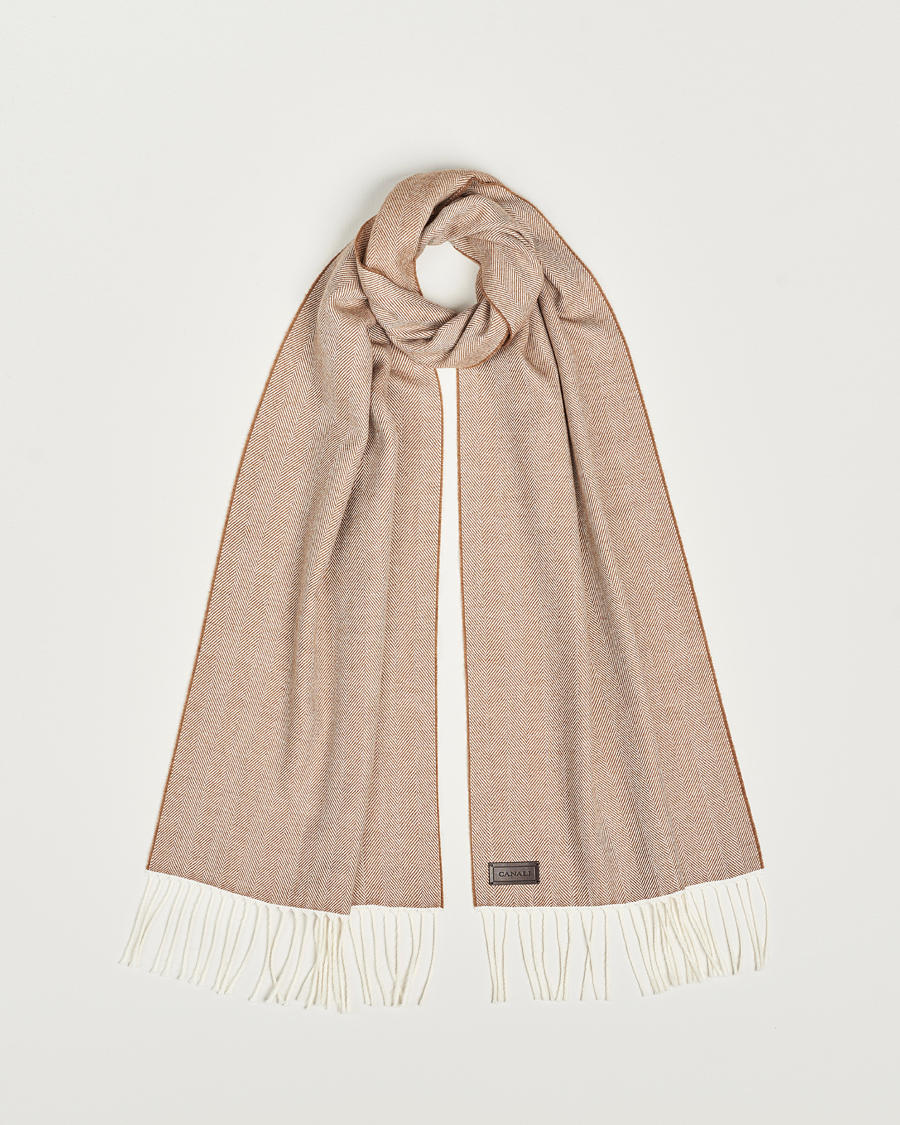 Canali Herringbone Wool Scarf Beige at CareOfCarl.com