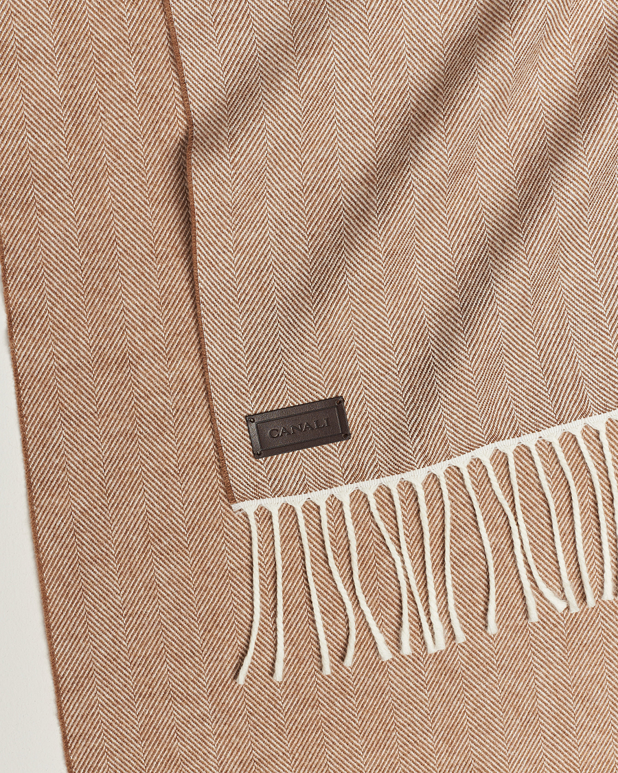 Men | Canali Herringbone Wool Scarf Beige | Canali | Herringbone Wool Scarf Beige