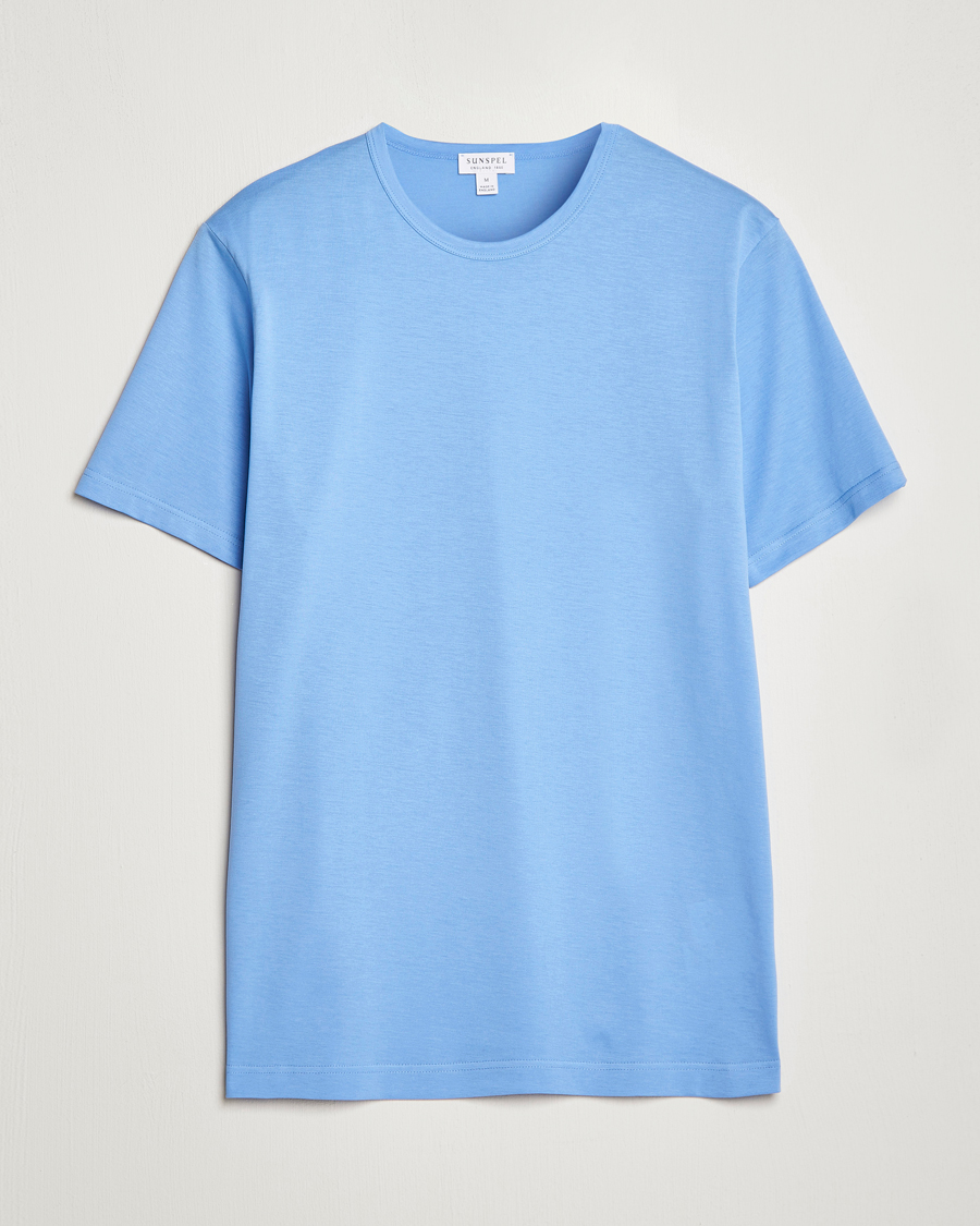 Men | T-Shirts | Sunspel | Crew Neck Cotton Tee Cool Blue