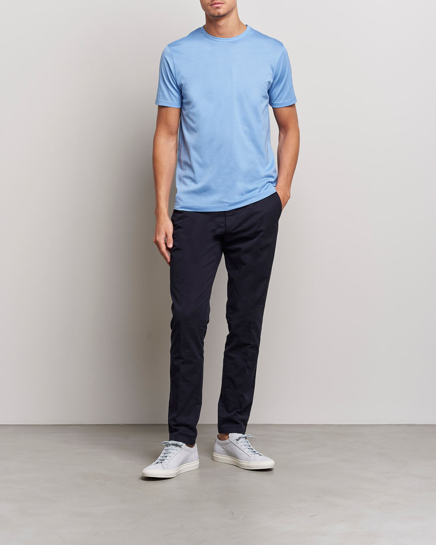 Men | T-Shirts | Sunspel | Crew Neck Cotton Tee Cool Blue