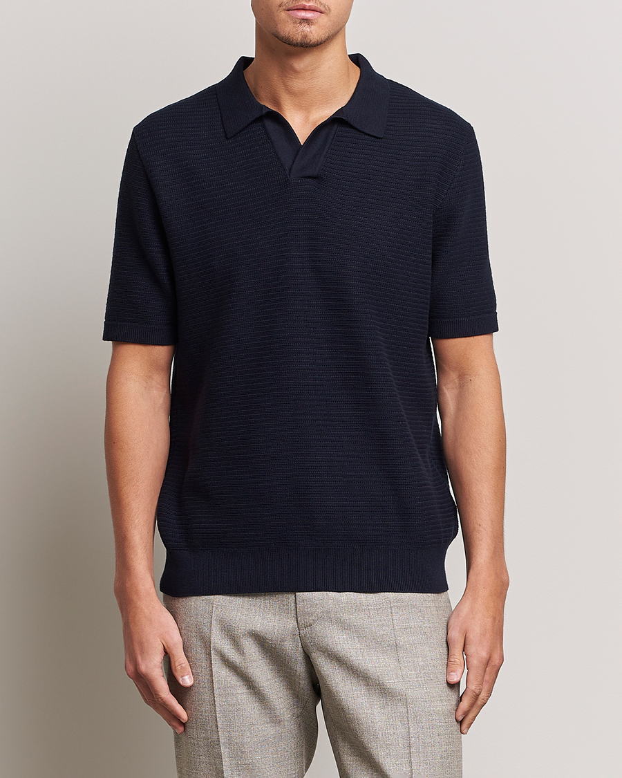 Men |  | Sunspel | Knitted Polo Shirt Navy