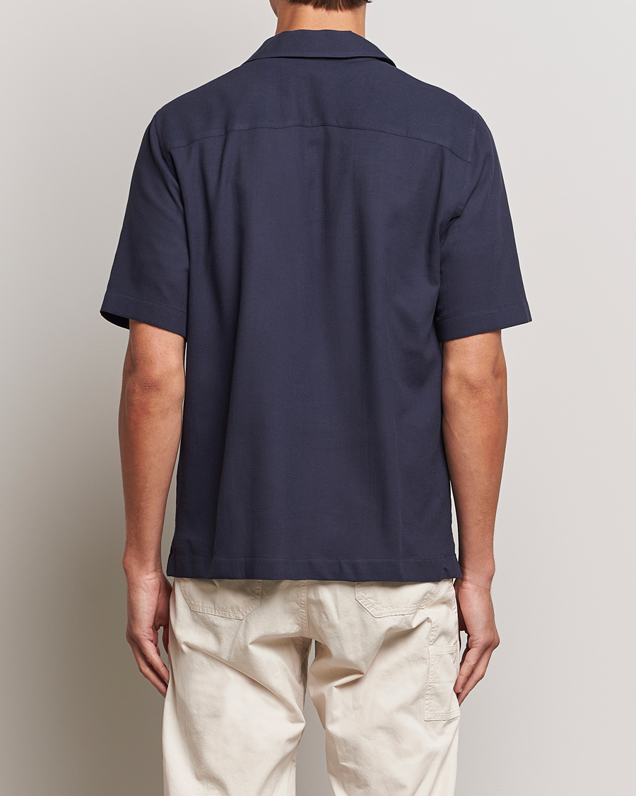Men | Shirts | Sunspel | Waffle Camp Collar Shirt Navy