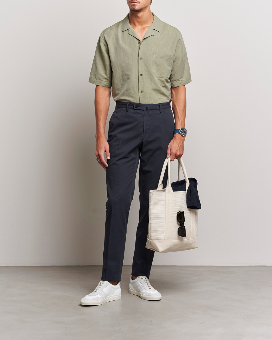 Men | Shirts | Sunspel | Lightweight Cotton/Linen Resort Shirt Hunter Green