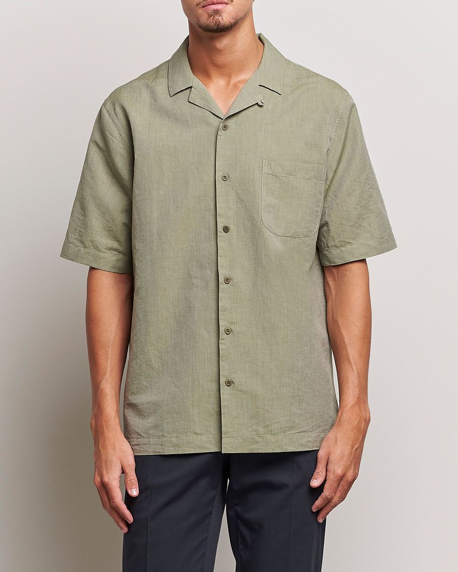 Men | Shirts | Sunspel | Lightweight Cotton/Linen Resort Shirt Hunter Green