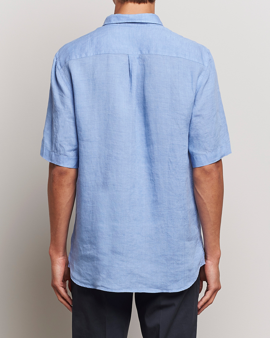 Men | Shirts | Sunspel | Short Sleeve Linen Shirt Cool Blue