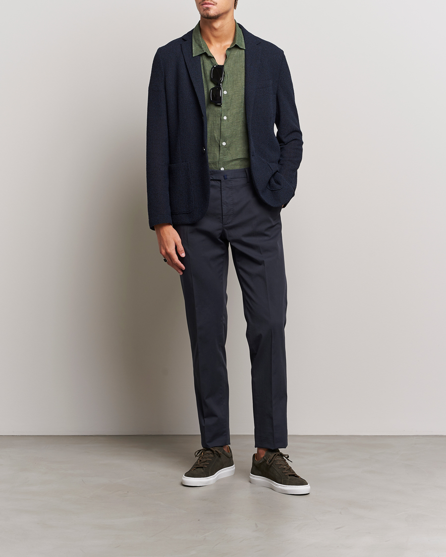 Men | Shirts | Sunspel | Short Sleeve Linen Shirt Hunter Green