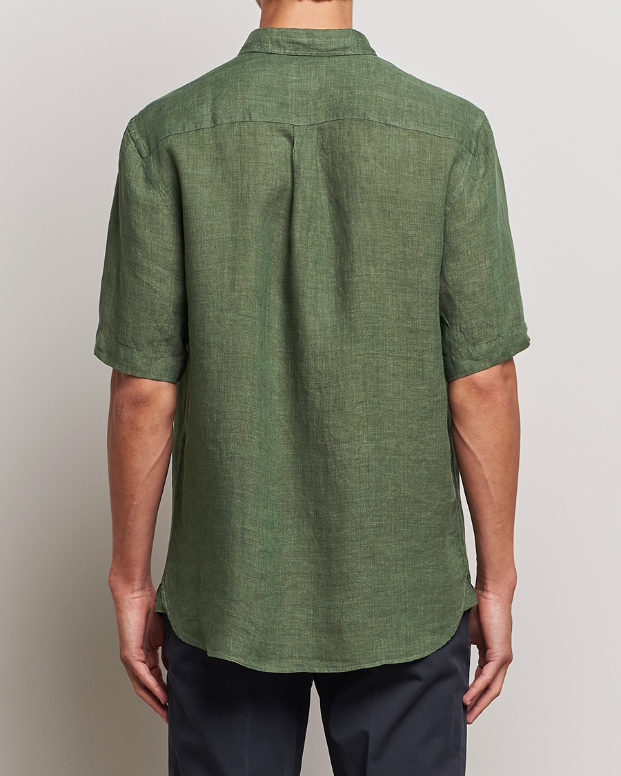 Men | Shirts | Sunspel | Short Sleeve Linen Shirt Hunter Green