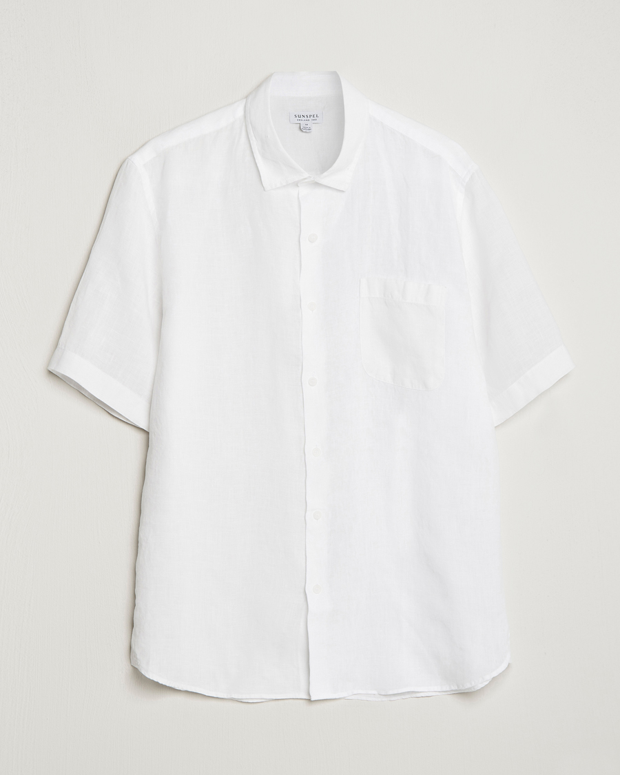 Men | Shirts | Sunspel | Short Sleeve Linen Shirt White