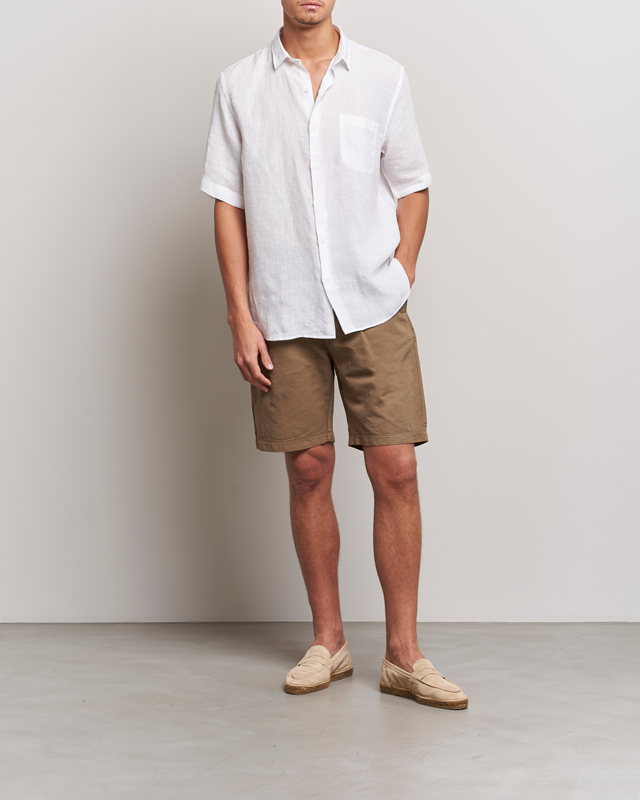 Men | Shirts | Sunspel | Short Sleeve Linen Shirt White